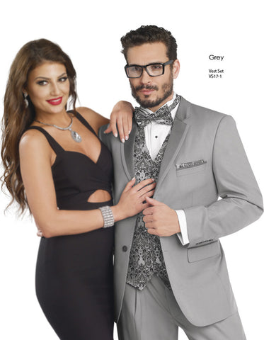 Grey Trim Notch Tuxedo - Men's Tuxedo USA